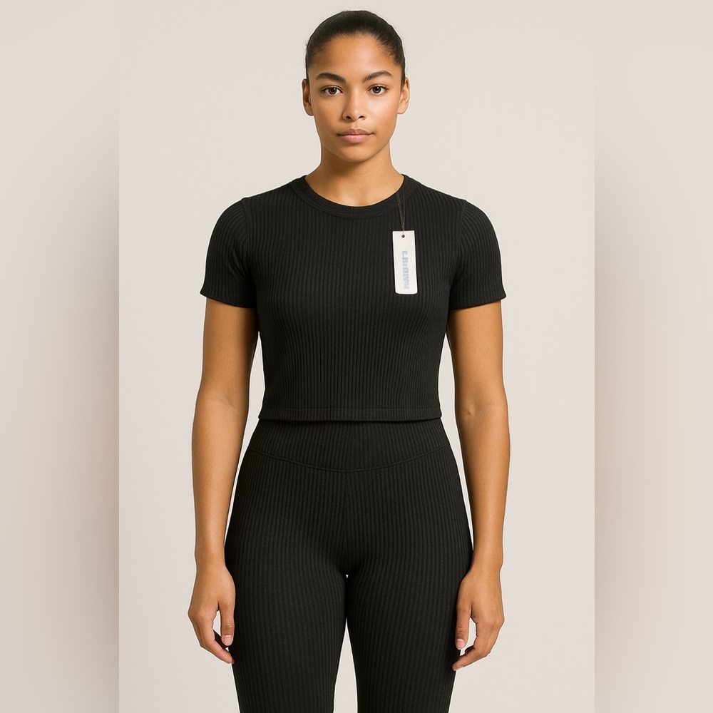 Athletic Black Leggings and Top Set